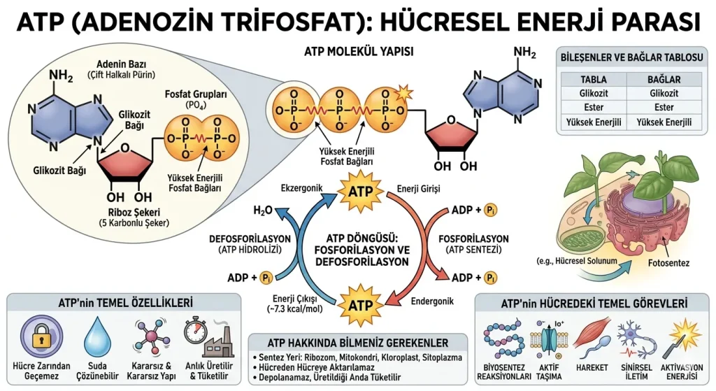 ATP Molekül Yapısı ve Enerji Dönüşümü Şeması