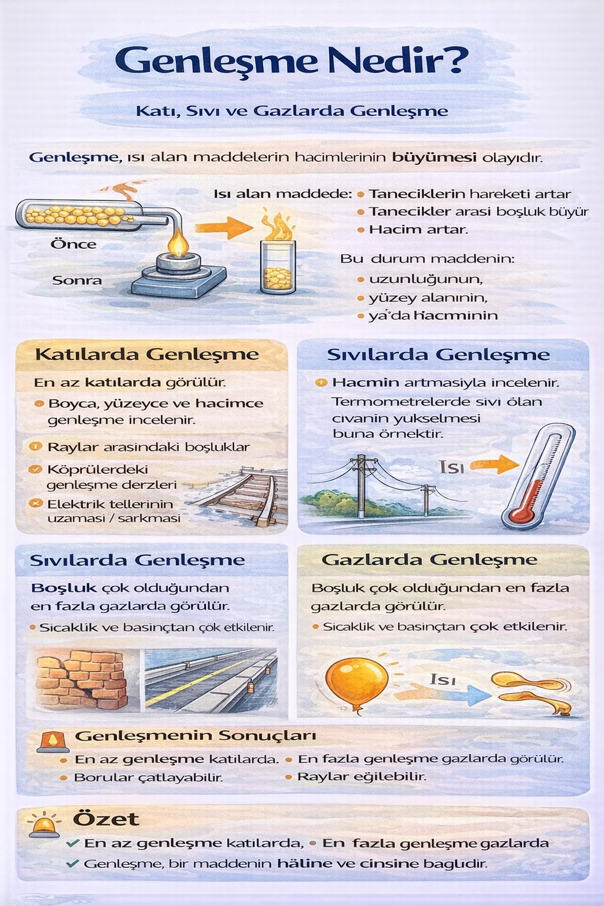 Genleşme, maddenin ayırt edici olmayan, fakat ısı ile doğrudan ilişkili fiziksel bir özelliğidir.