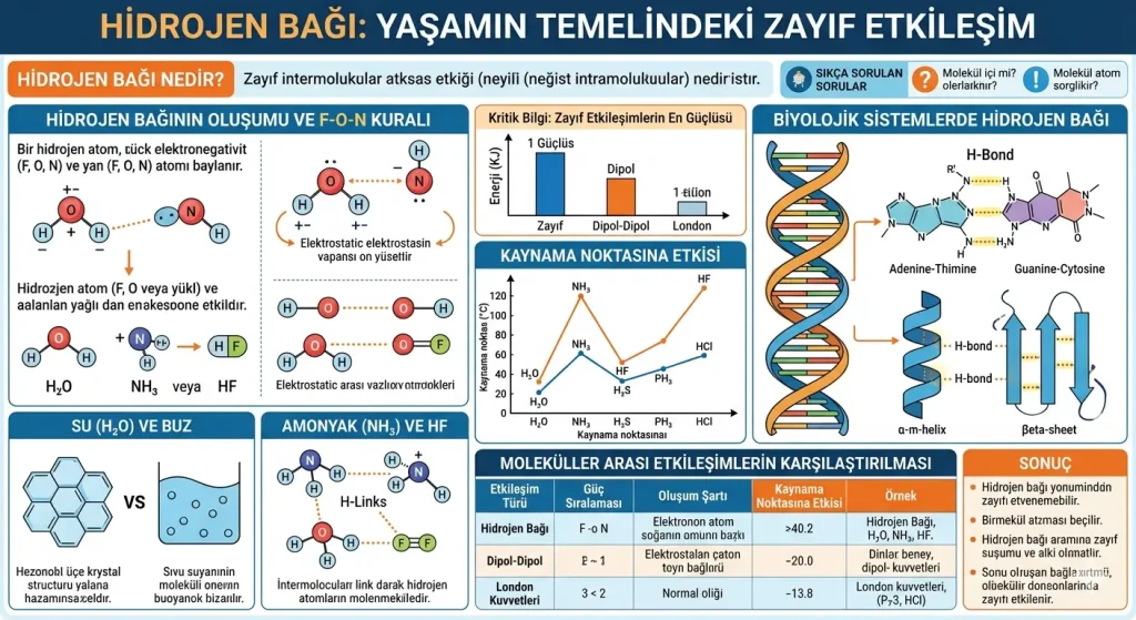 Hidrojen bağı nedir? F-O-N kuralı ve moleküller arası etkileşim