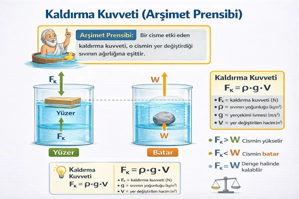 Kaldırma kuvveti (Arşimet) infografiği