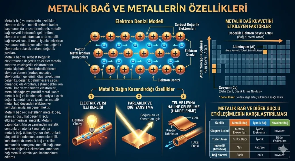 Metalik bağ nedir? Elektron denizi modeli ve metal atomları