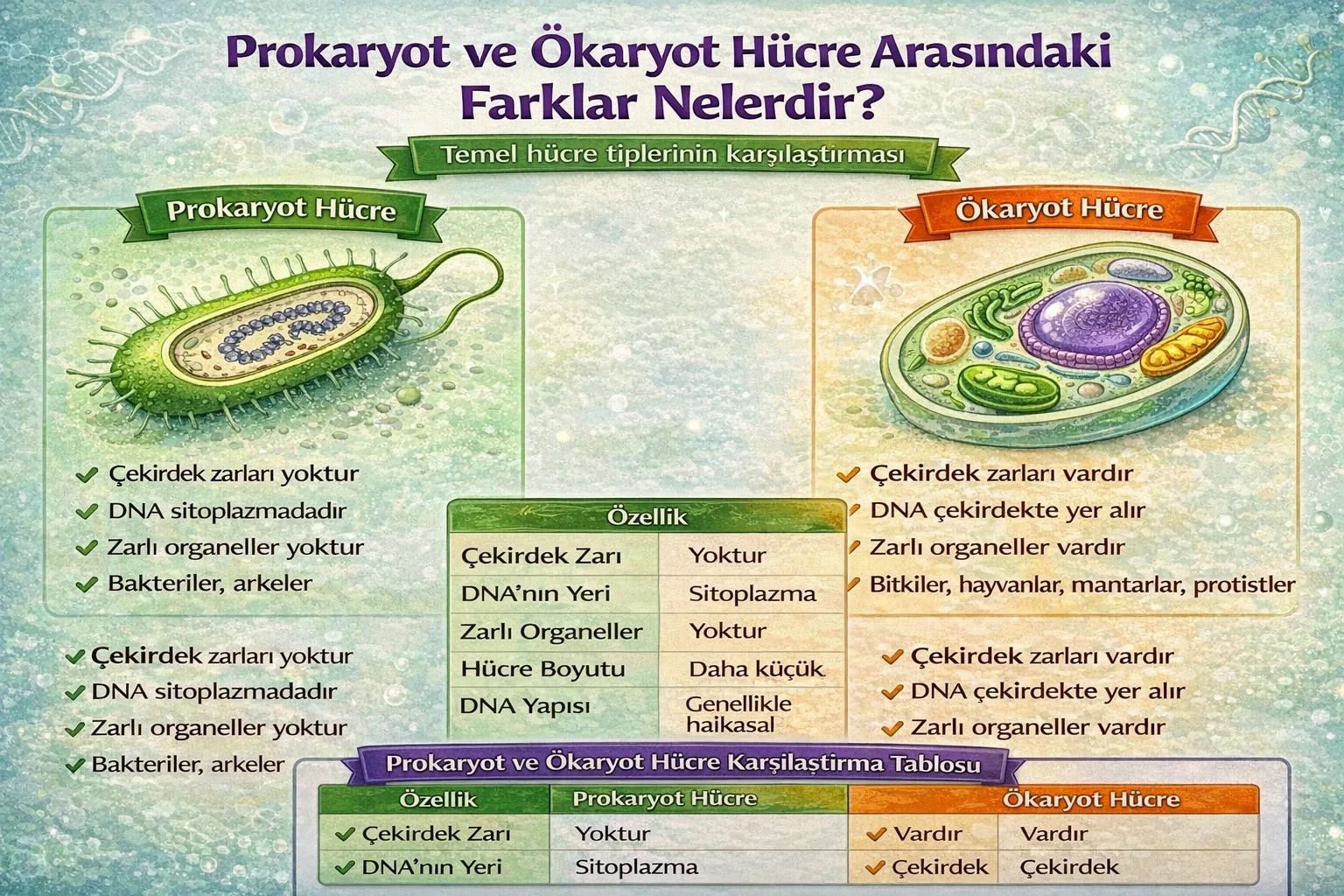 prokaryot ve ökaryot hücre arasındaki farklar