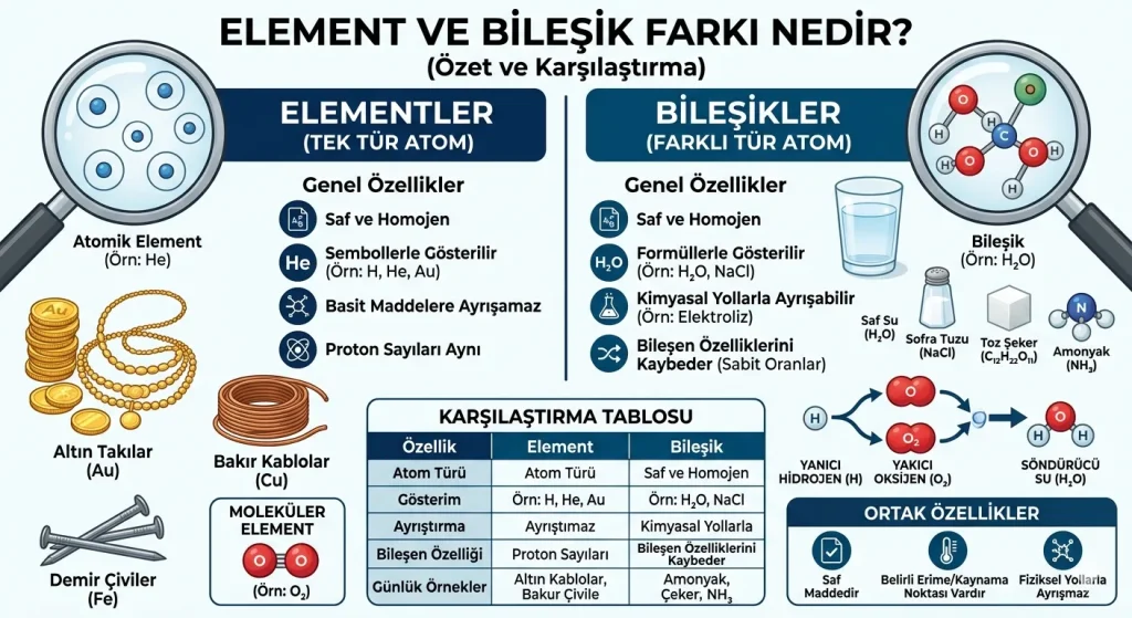 Element ve bileşik farkı