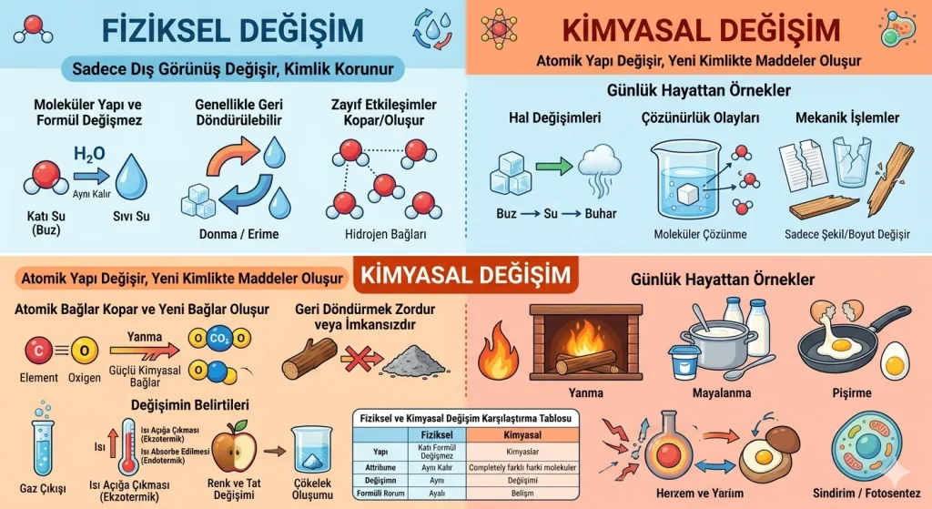 fiziksel ve kimyasal değişim farkı