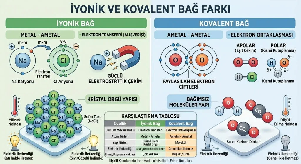 iyonik ve kovalent bağ farkı